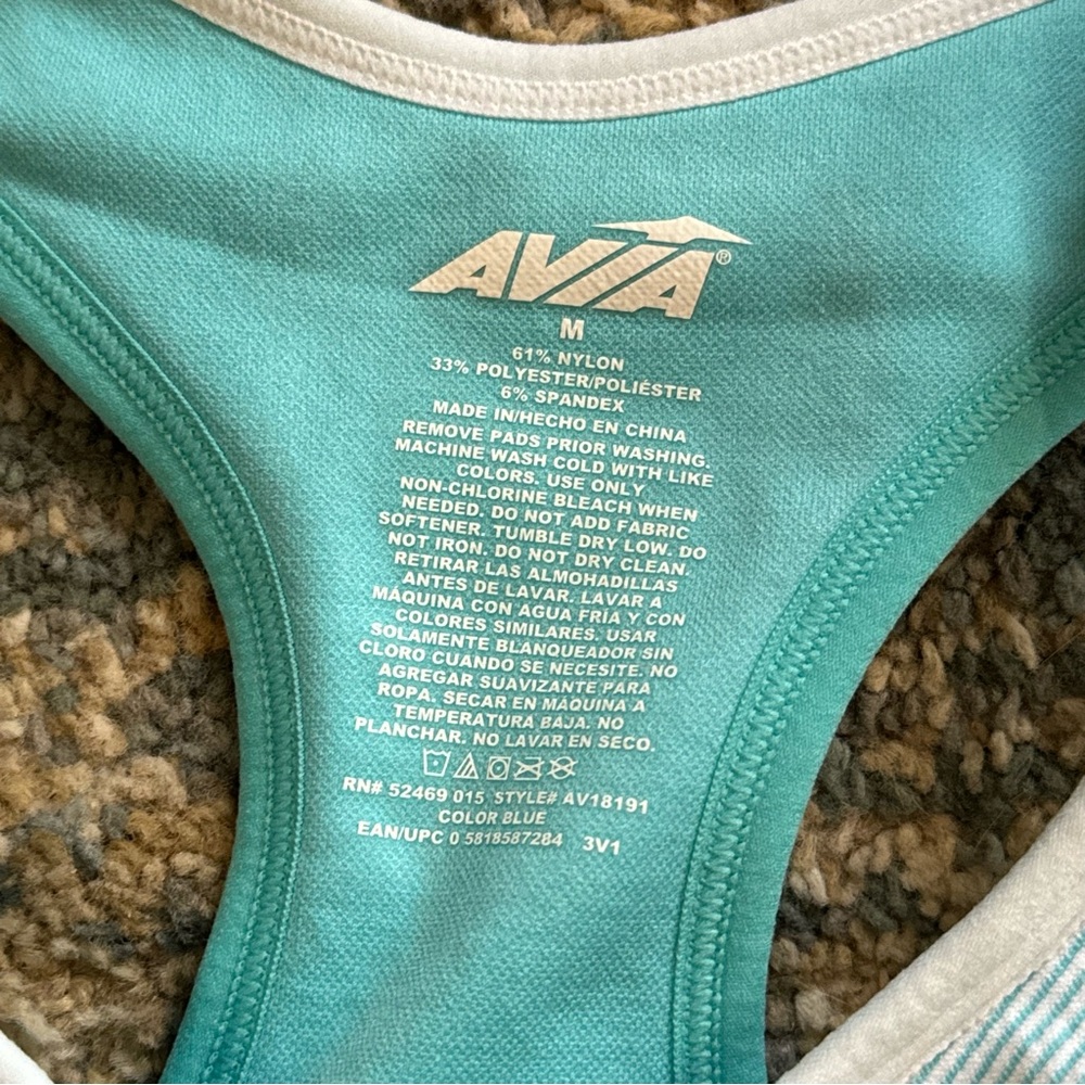 Avia Sports Bra Medium Size Seamless Front Zip Medium Support Aqua Seafoam - Picture 4 of 6